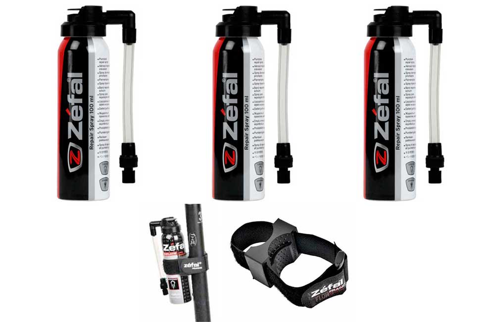 ZEFAL 3 pz. GONFIA E RIPARA 100 ml. + SUPPORTO - Componentsbike accessori e  ricambi biciclette